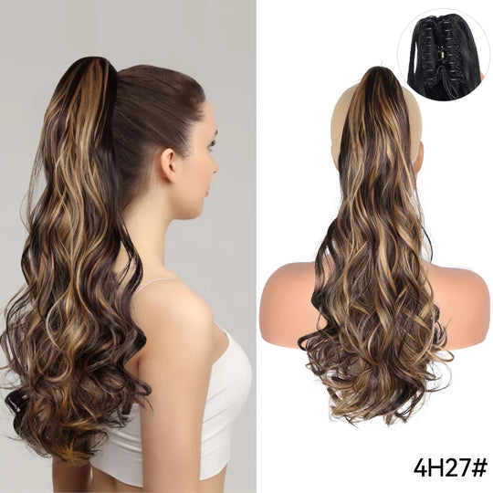 Long Straight Claw Clip On Ponytail Hair Extension Synthetic 22Inch Wavy Ponytail Fake Hairpiece For Women Pony Tail Hairpiece