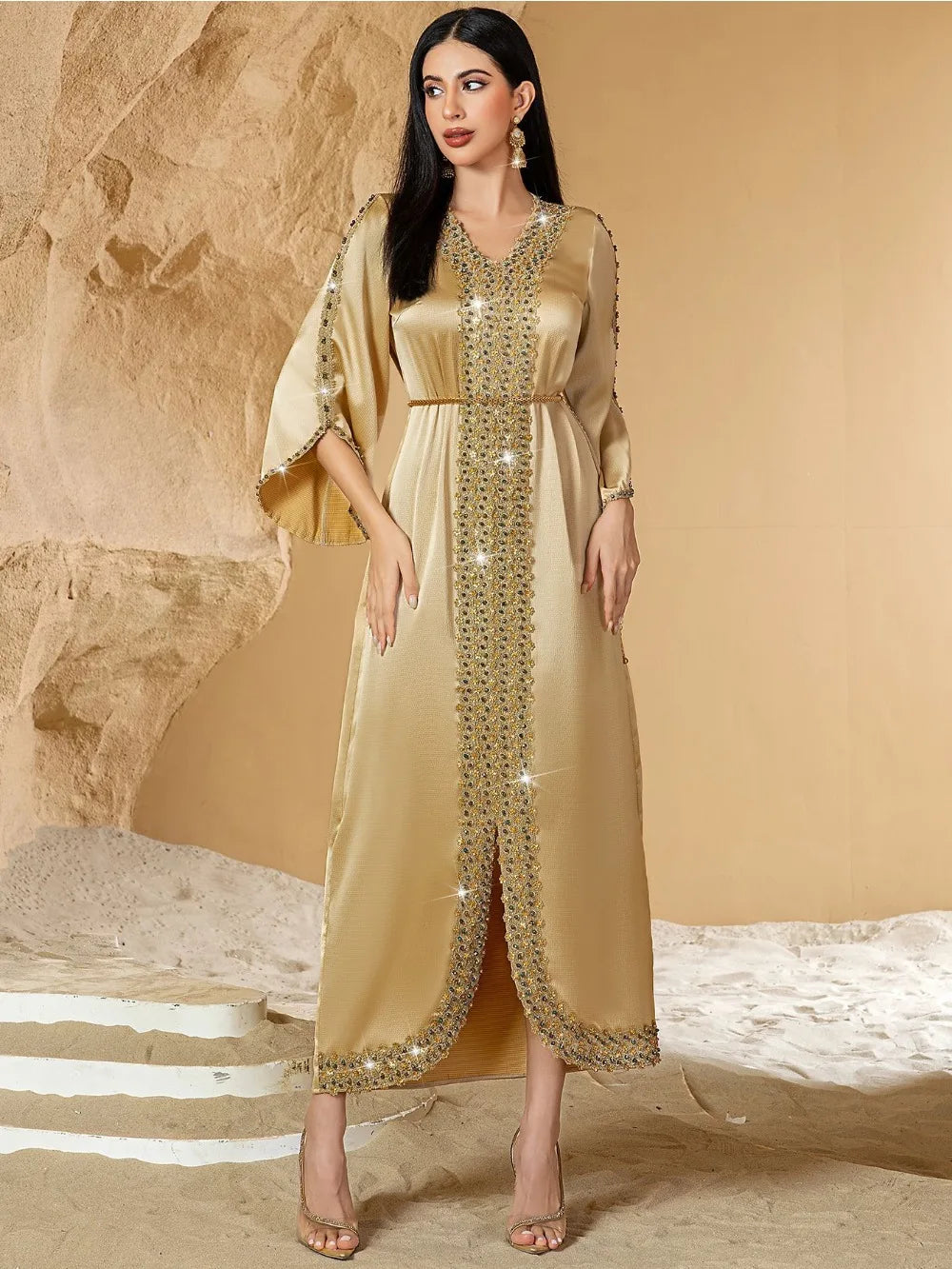 Eid Muslim Dress for Women Ramadan Jalabiya Lace Diamond Party Dresses Abaya Long Robe Morocco Dubai Kaftan Vestidos Largos 2025 Beauty hair & fashionfj