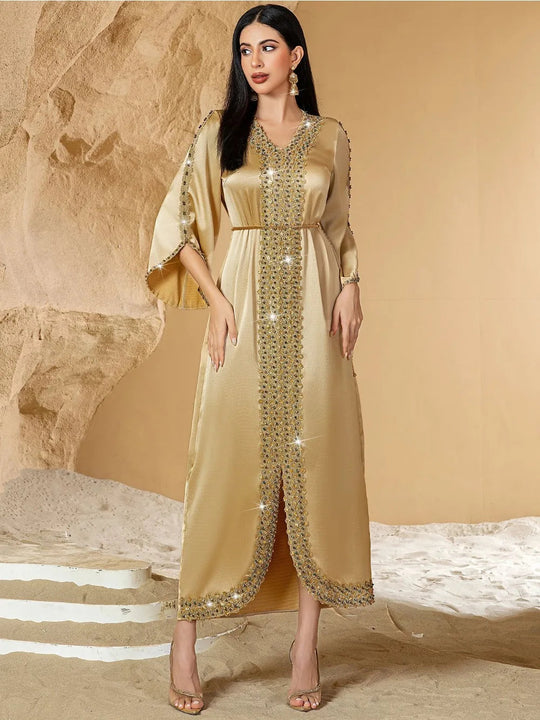 Eid Muslim Dress for Women Ramadan Jalabiya Lace Diamond Party Dresses Abaya Long Robe Morocco Dubai Kaftan Vestidos Largos 2025 Beauty hair & fashionfj