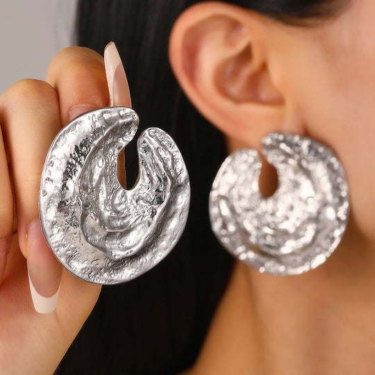 Exaggerated Gold Color Heart Oval Earrings For Women Metal Earing Jewelry 2025 Trending Irregular Wrinkled Geometric Earrings