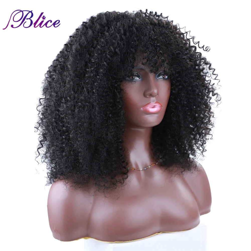 Blice Afro Kinky Curly Wigs With Bangs Short Hair Wig For Black Women Glueless Synthetic Cosplay Wig 18 Inch