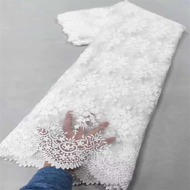 White Nigerian Lace Fabric 2023 High Quality African Net Lace Fabric With Sequins Embroidery Fabric For Wedding 5Yards Beauty hair & fashionfj