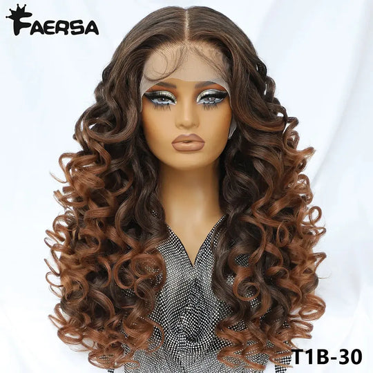 Latisha 13X6 HD 13X5X1 Synthetic Lace Front Wigs Curly Pre Plucked Lace Frontal Wig with Bangs for Women Highlight with Babyhair Beauty hair & fashionfj