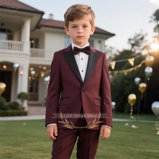 Boys 3-Piece Classic Black Color-Block Suit Set with Peak Lapel Design for Weddings, Parties and Special Events
