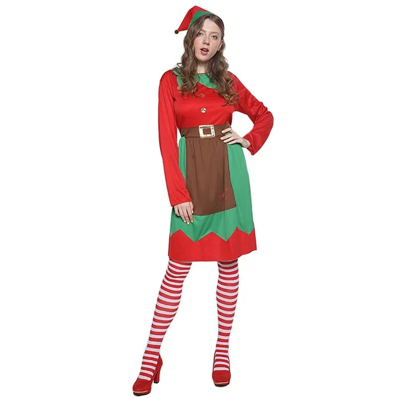 Christmas Elf Cosplay Parent-Child Clothes Home Party Medieval Role Play Costume Winter Season New Year Adult Men Women