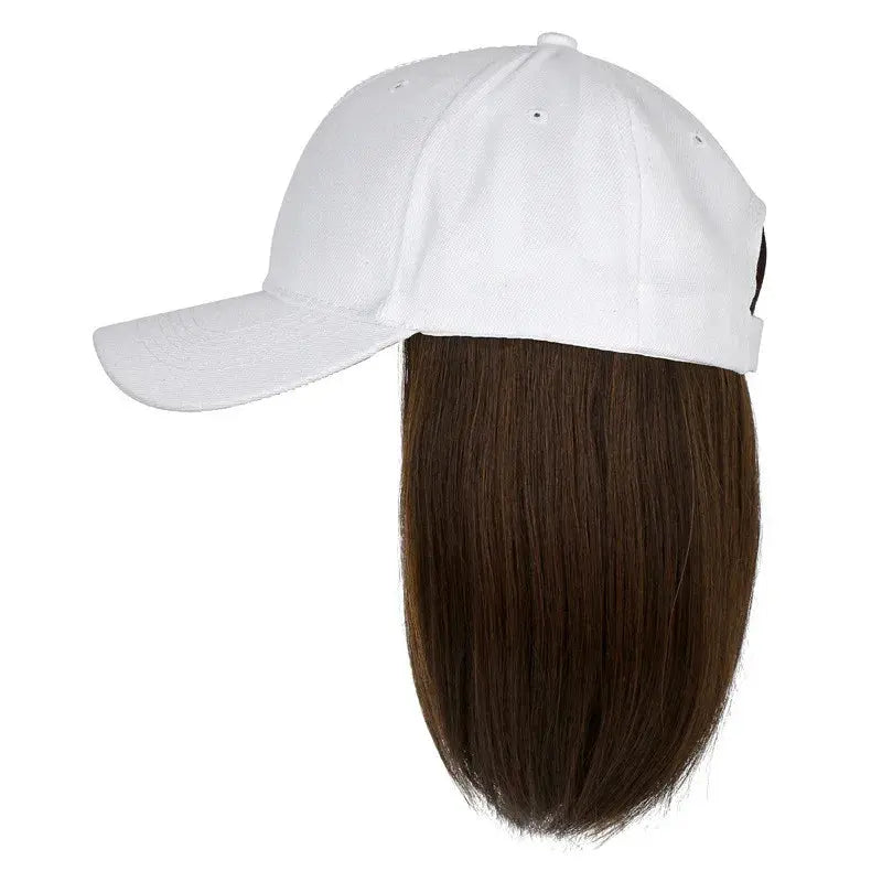 Fashion 8inch Hat Wigs Black Golden Synthetic Short Bob Straight Wig With White Black Baseball Cap Adjustable Hat Wigs For Women Beauty hair & fashionfj