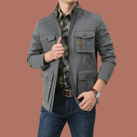 2025 New Workwear Jacket Outdoor Loose Breathable Multi Pocket Stand Up Collar Men's Coat Autumn Hunting Windproof Jacket M-5XL