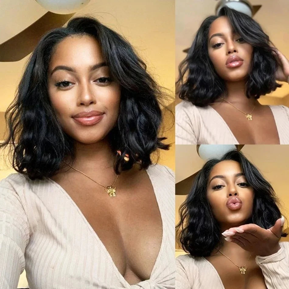 Brazilian Bob Body Wave Wigs 13x4 Transparent Lace Front Human Hair Loose Wave Short Wig 200% Density Lace Frontal Remy Wigs