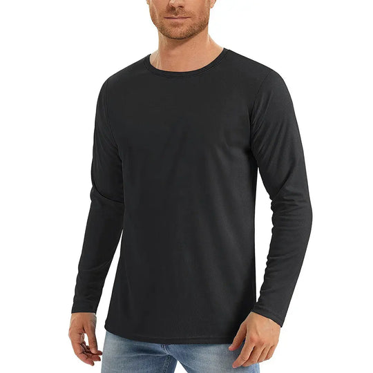 UPF50+ Men's Sunscreen UV Protection T-shirt Solid Color Long-sleeved Round Neck Outdoor Hiking Fishing Quick-drying Tops Beauty hair & fashionfj