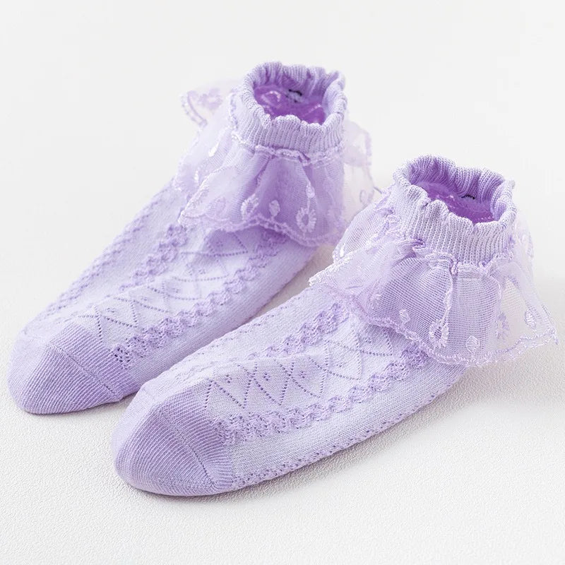 1 pair of cute lace pleated socks for kids - breathable, comfortable, and soft - an essential fashion item for girls