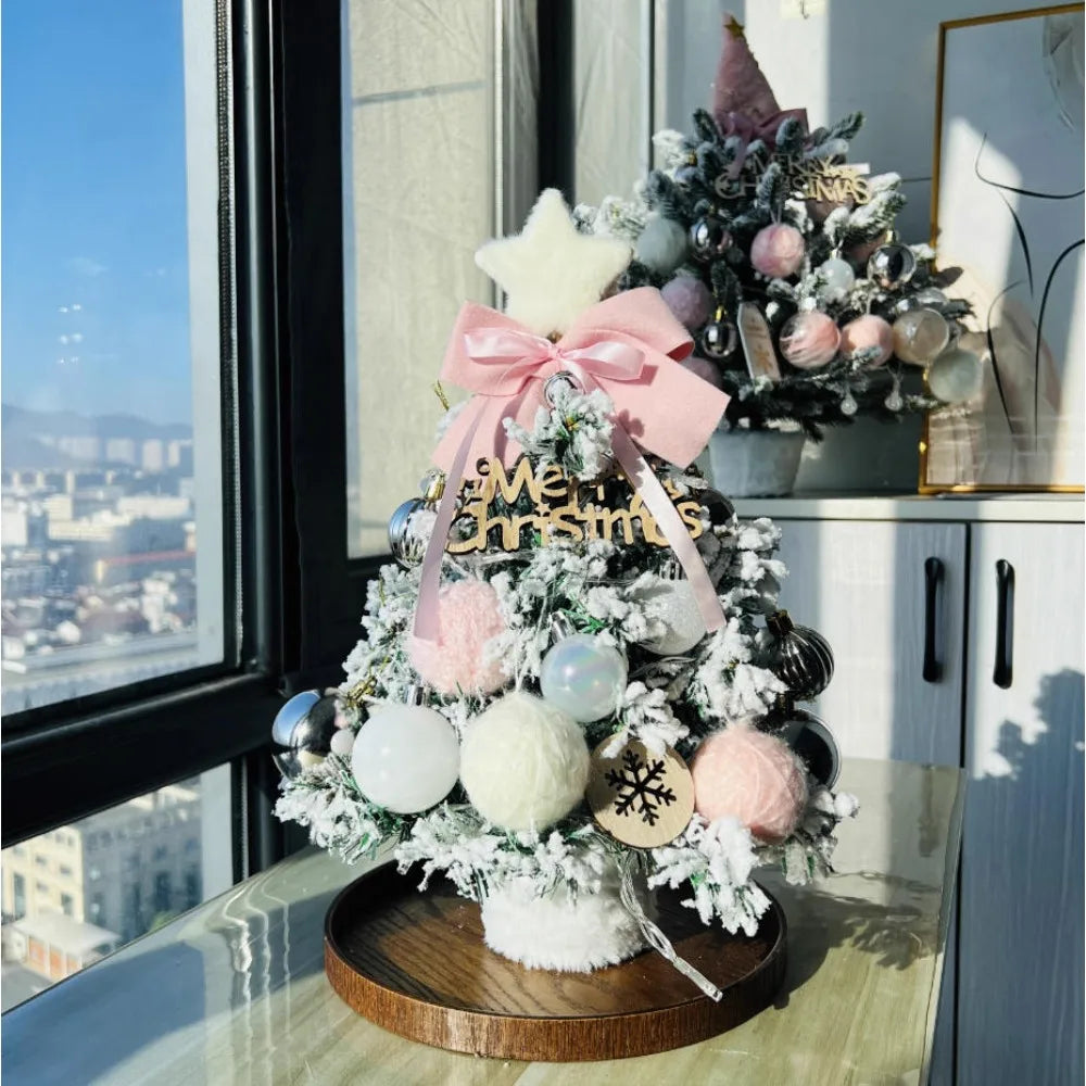 Christmas Tree DIY Set 35/45cm Xmas tree with LED Lights Tabletop Ornament for Navidad Party Pine Flocked Snow Tree Decora Gift