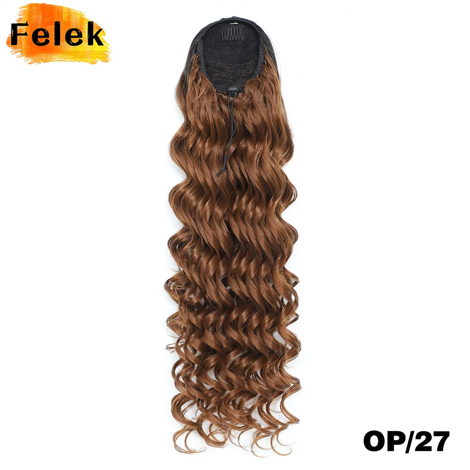 24 Inch Ponytail Extension Synthetic Long Curly Wavy Drawstring Pony Tail Hair Extension For Black Women Daily Party Use African