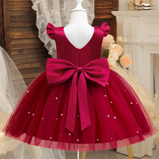 Toddler Girl Flower Birthday Tulle Dress Backless Bow Wedding Gown 1-8Y Kids Party Wear Princess Dress Baby Girl Bowknot Dresses Beauty hair & fashionfj