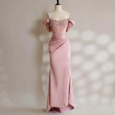 Customized Exquisite Jersey Sequined Pleat Ruched A-line Off-the-shoulder Strapless Long Dresses Cocktail Dresses Classic Modern Beauty hair & fashionfj