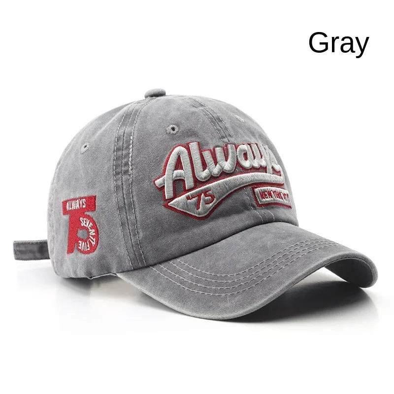 2025 Spring/Summer Unisex Cotton Baseball Cap Vintage Washed with Alphabet  ALWAYS Embroidery - Hip-Hop Inspired Snapback Design Beauty hair & fashionfj