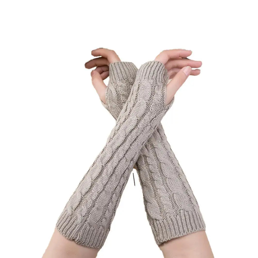 Fingerless Gloves with Arm Warmers, Winter Cable Knit Touchscreen Gloves for Men & Women, Thermal Wrist Warmers, Unisex Gloves