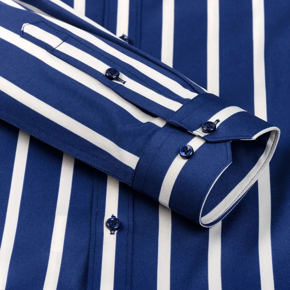 Men's Striped Button-Down Collar Design Iron-Free Dress Shirts, Long Sleeve Stretchy Casual Button Up Shirt for All-Seasons Beauty hair & fashionfj