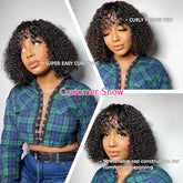 Short Bob Curly Human Hair Wigs Ombre Brazilian Remy Hair WIgs With Bangs Full Machine Made 180% Density Wigs For Black Women Beauty hair & fashionfj