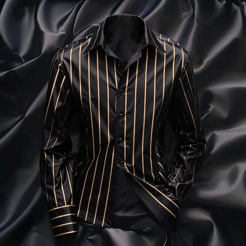 Fashion men's striped shirt stylish casual outdoor long sleeve lapel button soft and comfortable material new hot sale plus size Beauty hair & fashionfj