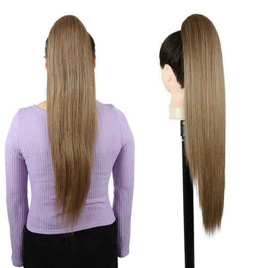 Julianna Synthetic Kanekalon Black Drawstring Water Wave Ponytail Extension Female Curly Wavy Clip In Ponytail Hair Extension
