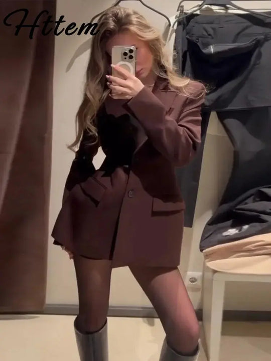 Elegant Suit Jacket Mini Skirt Sets Women Lapel Long Sleeve Single Blazers High Waist A-line Skirts 2025 Autumn Lady Outfits Beauty hair & fashionfj