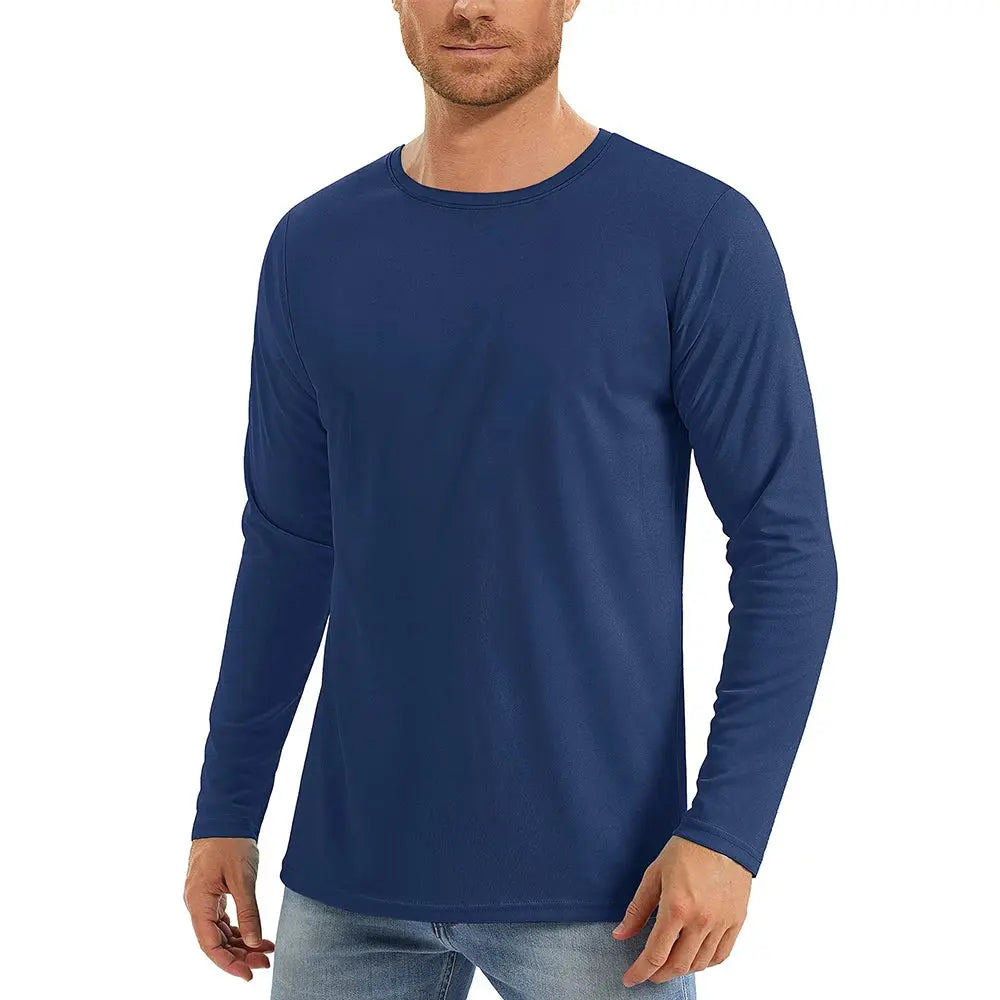 UPF50+ Men's Sunscreen UV Protection T-shirt Solid Color Long-sleeved Round Neck Outdoor Hiking Fishing Quick-drying Tops Beauty hair & fashionfj