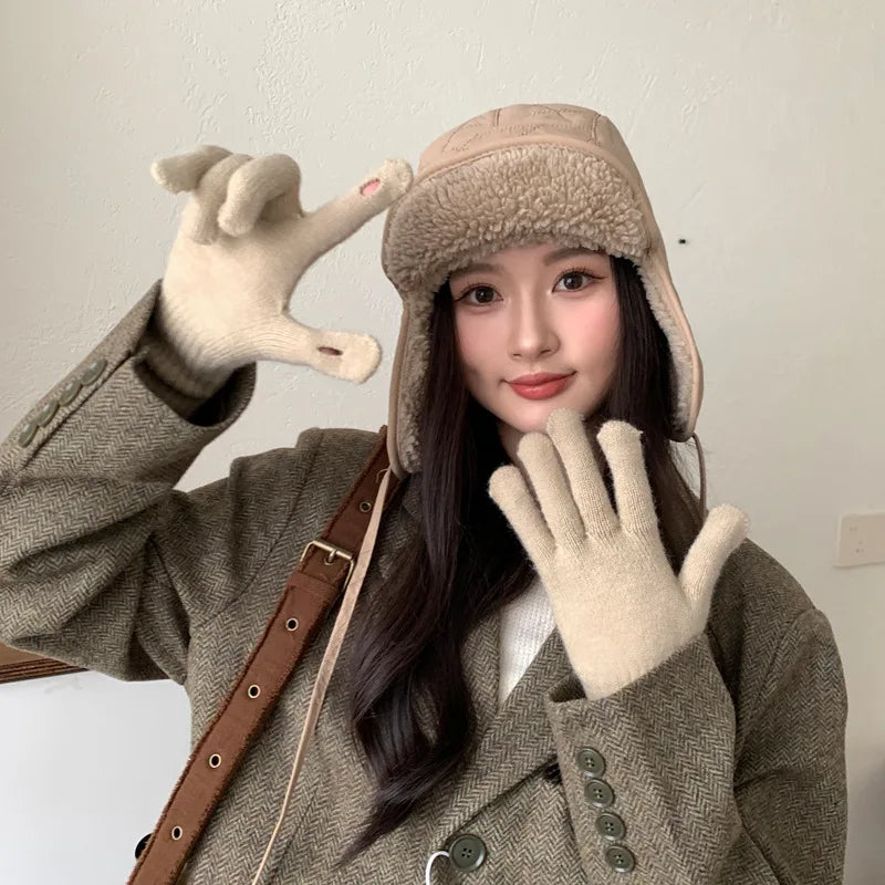 Winter Hats For Women Bomber Hats Windproof Keep Warm With Earflaps Thick Velvet Outdoor Cycling Headwear New