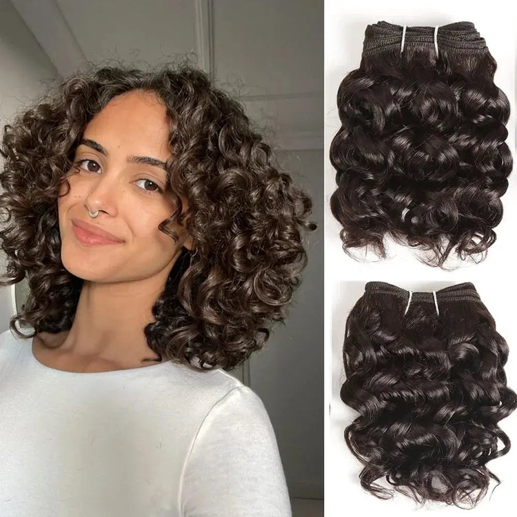 Short Jerry Curl Hair Weave Bundles 2Pcs/Set Brazilian Hair Weave Bundles 12A Remy Human Hair Extensions Natural Brown Remy Beauty hair & fashionfj