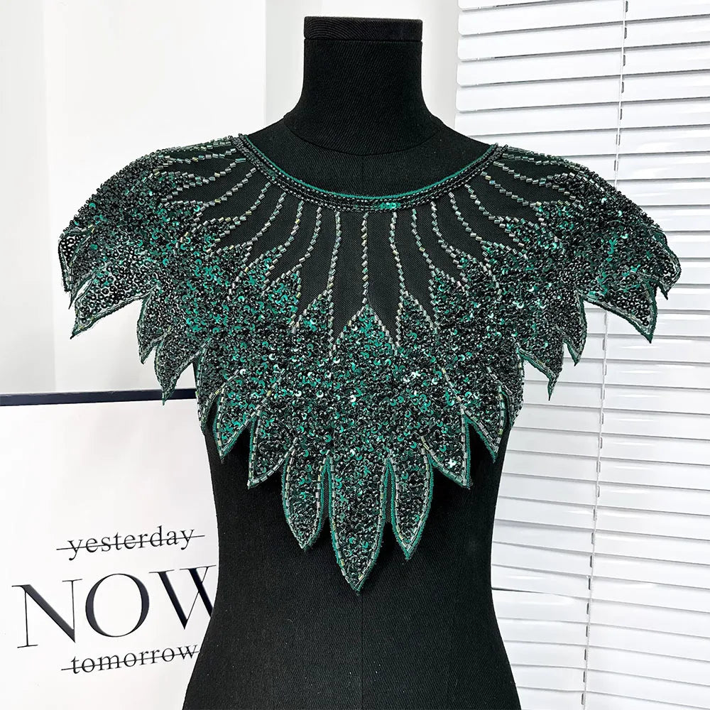 Sparkling Sequin Bead Feather Patches for Wedding Dress DIY - Tulle Fabric Applique Waistbands Shoulder Decor Skirts Accessories Beauty hair & fashionfj