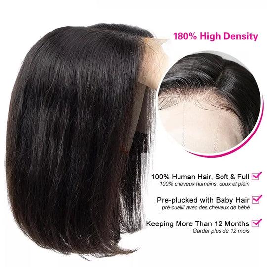 Brazilian 250% Short Bob Wig 13x4 HD Transparent Lace Front Bone Straight Lace Frontal Wig Human Hair 4x4 Closure Wigs For Women