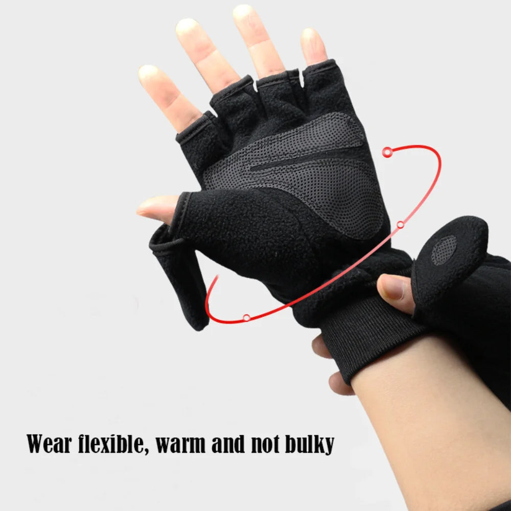 High Quality Black Winter Gloves Half Finger Flip Cover Fishing Gloves Anti-Slip Warm Photography Gloves Unisex