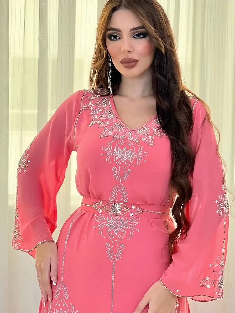 Eid Jalabiya Muslim Abaya Party Dress for Women Arab Diamond Lace-up Abayas Long Dresses Robe Woman Elegant Ramadan Vestidos Beauty hair & fashionfj
