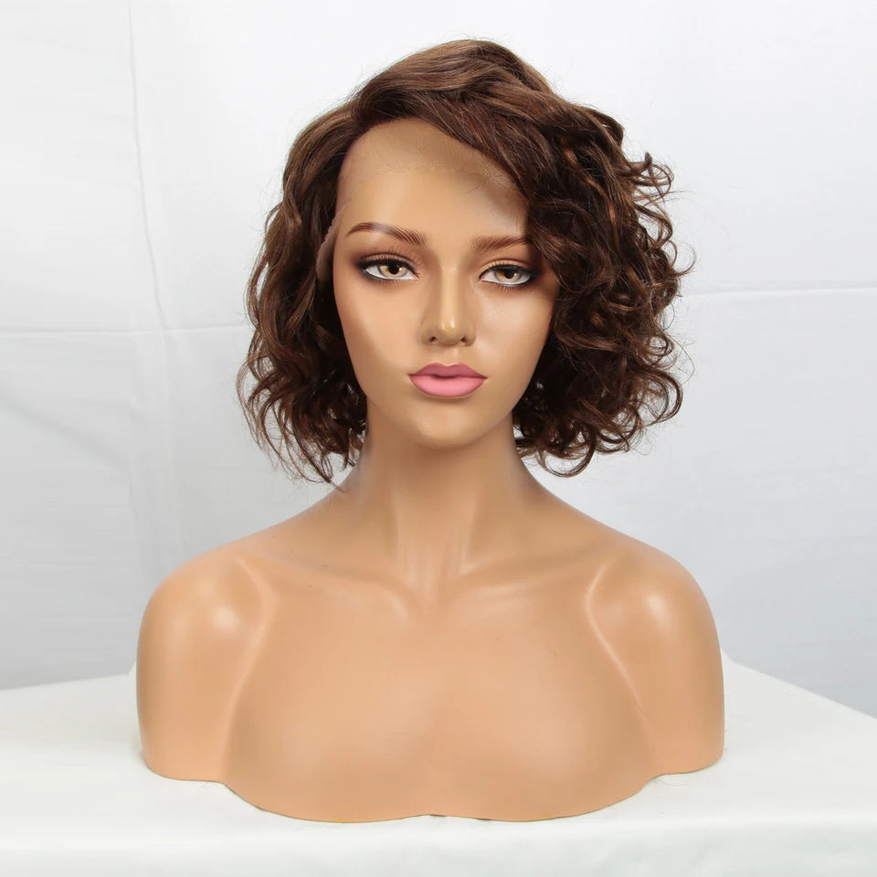 Brazilian Short Curly Bob Human Hair Wigs For Women Water Wave transparent Lace Front Wig Highlight Honey Blonde Colored Wigs