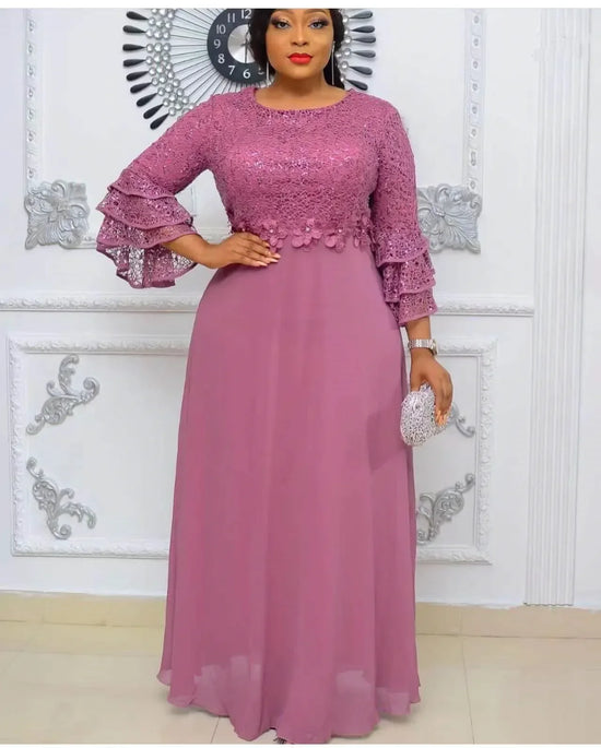 Plus Size African Party Dresses for Women 2024 New Fashion Dashiki Ankara Lace Wedding Gowns Elegant Turkey Muslim Maxi Dress