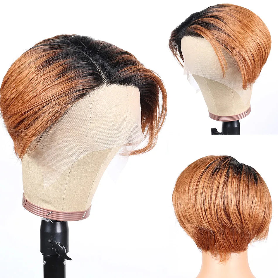 Brazilian Short Bob Pixie Cut Wig Pre plucked Lace Frontal Straight Transparent Lace Front Human Hair Wigs For Black Women  180%