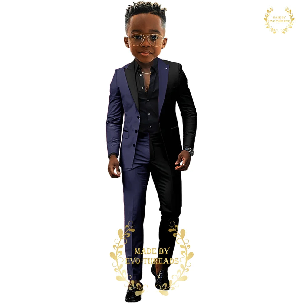 Fashion boys' suit 2 PCS set black red spliced color jacket pants custom kids' tuxedo for wedding dinner birthday Easter party
