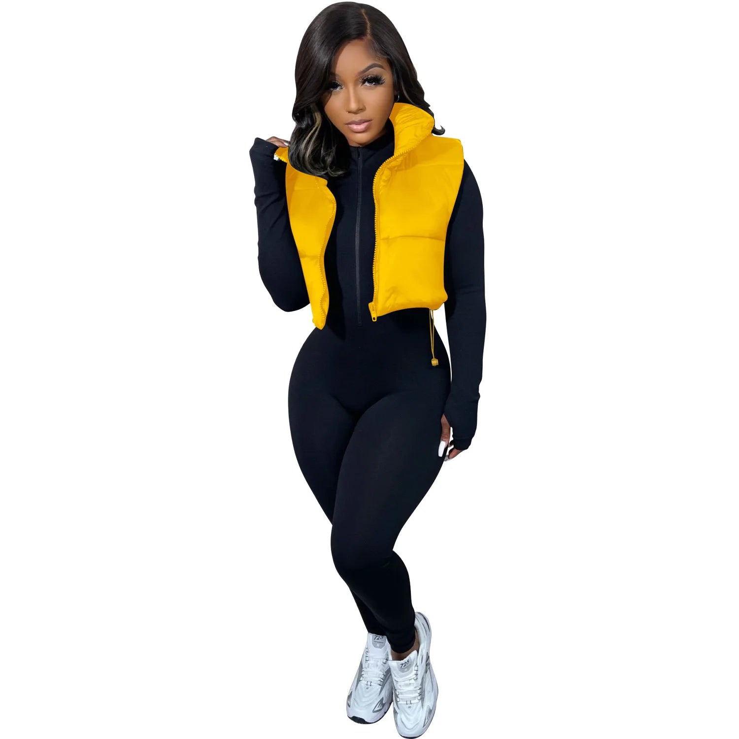 Women's Winter Vest Fashion Faux Leather Padded Jacket Coat Vintage PU Black And White Female Short Waistcoat Chic Clothes Tops