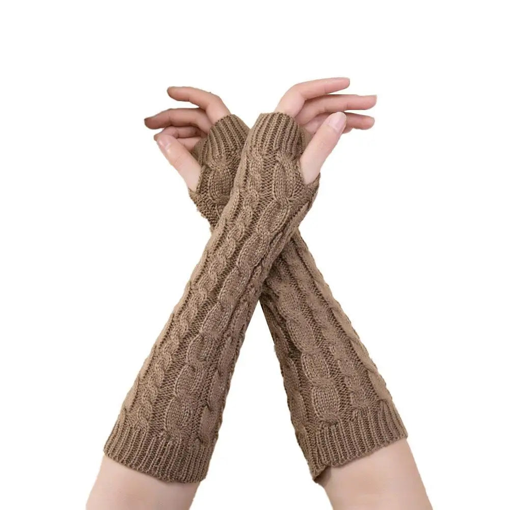 Fingerless Gloves with Arm Warmers, Winter Cable Knit Touchscreen Gloves for Men & Women, Thermal Wrist Warmers, Unisex Gloves