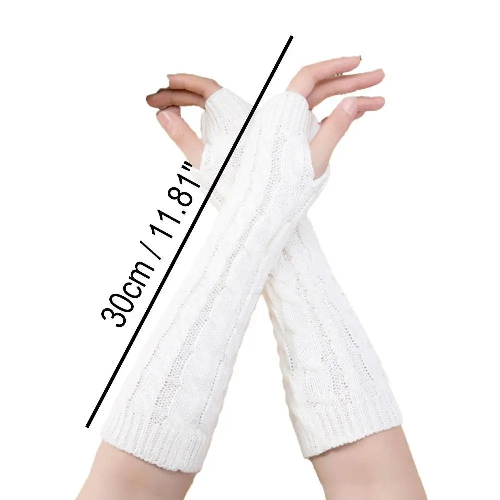 Fingerless Gloves with Arm Warmers, Winter Cable Knit Touchscreen Gloves for Men & Women, Thermal Wrist Warmers, Unisex Gloves