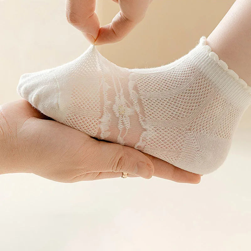 5Pairs Summer Soft Cotton Girls Socks Breathable Children Short Ankle Socks Kids Lace Princess Mesh Ruffle Lolita Socks