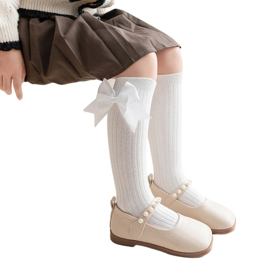 Pairs Girls Knee High Socks with Big Ribbons Bow, Back to School Socks Cotton Socks Uniform Party Wear Long Socks