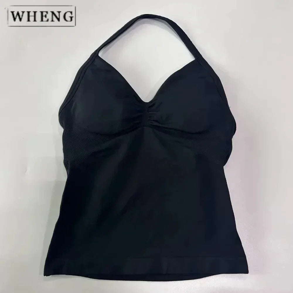 Women's Yoga Vest  Top with Bare Back and Long Straps  Backless Bra for Training  T-shirt for Running and Yoga