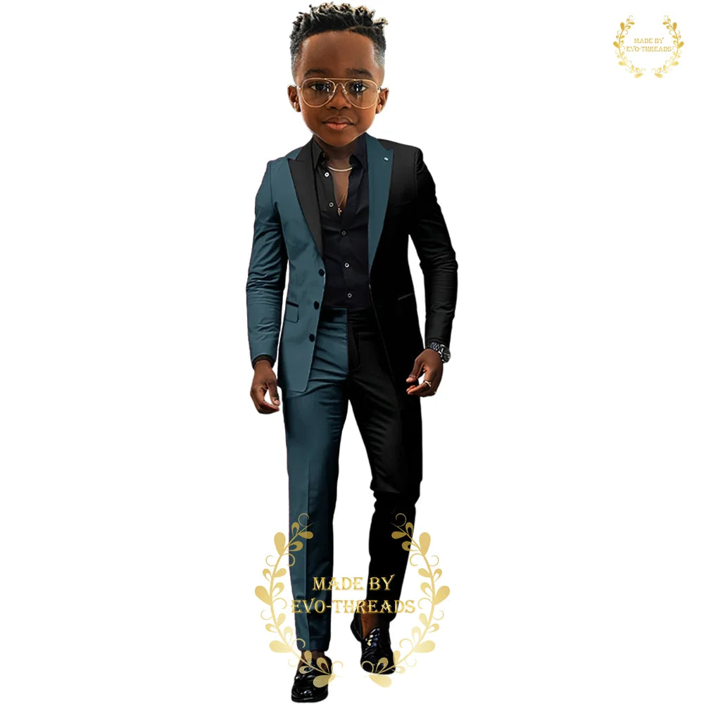 Fashion boys' suit 2 PCS set black red spliced color jacket pants custom kids' tuxedo for wedding dinner birthday Easter party