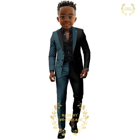 Fashion boys' suit 2 PCS set black red spliced color jacket pants custom kids' tuxedo for wedding dinner birthday Easter party