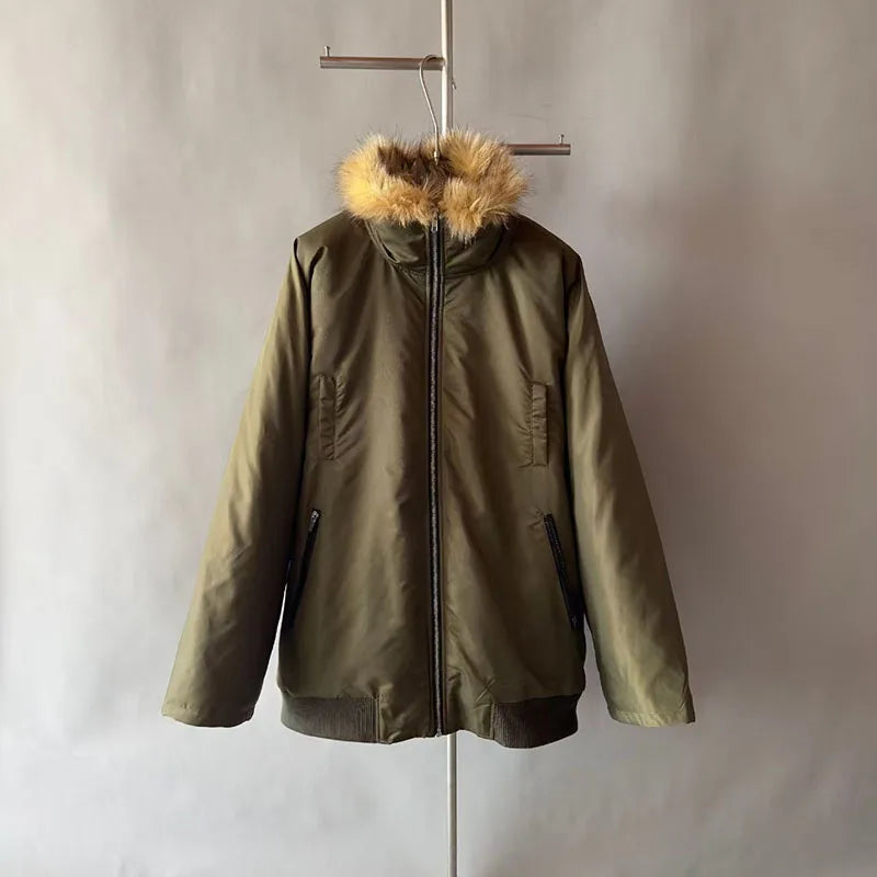 Women's winter jacket New lamb wool splicing warm thick coat for 2025 Couple style high neck windproof parkas y2k padded jacket