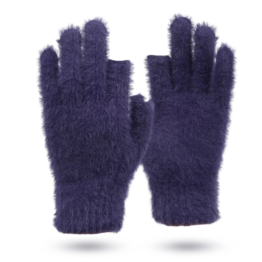 Winter Warmth Fingerless Gloves Mink Fur Knitted Gloves Sliding Screen Outdoors Warmth Cold-proof Mittens for Men and Women