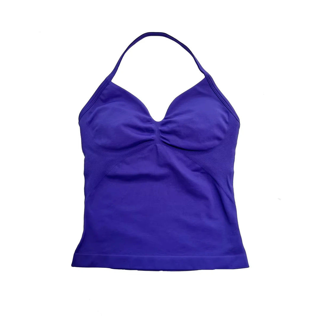 Women's Yoga Vest  Top with Bare Back and Long Straps  Backless Bra for Training  T-shirt for Running and Yoga