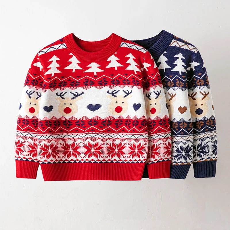 Christmas Children Knit Clothes 2023 New Kids Sweaters Boys Girls Warm Knitted Autumn Winter Toddler Cartoon Print Casual Jumper