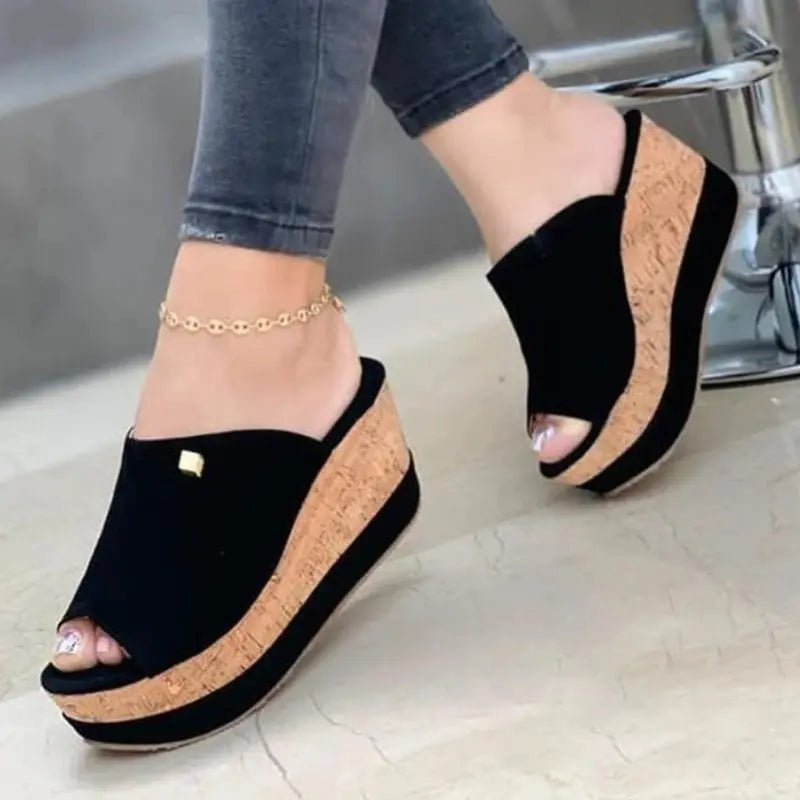 Slippers Summer 1 Wedges  Retro Fish Mouth Large Size Sandals Women High Heel Platform Solid Color Plus Size Shoes Sandalias Beauty hair & fashionfj