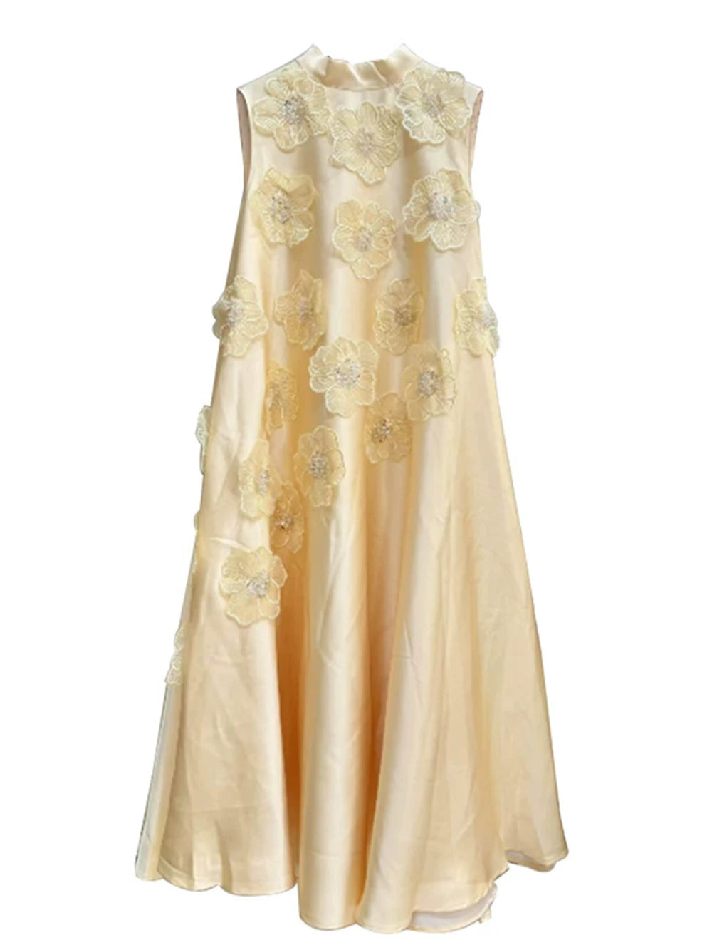 Modphy Women Loose Sequin Flower Splicing Long Dress Sleeveless Maxi Vestidos Retro Dress Casual Solid Baggy Sundress 2025 Beauty hair & fashionfj